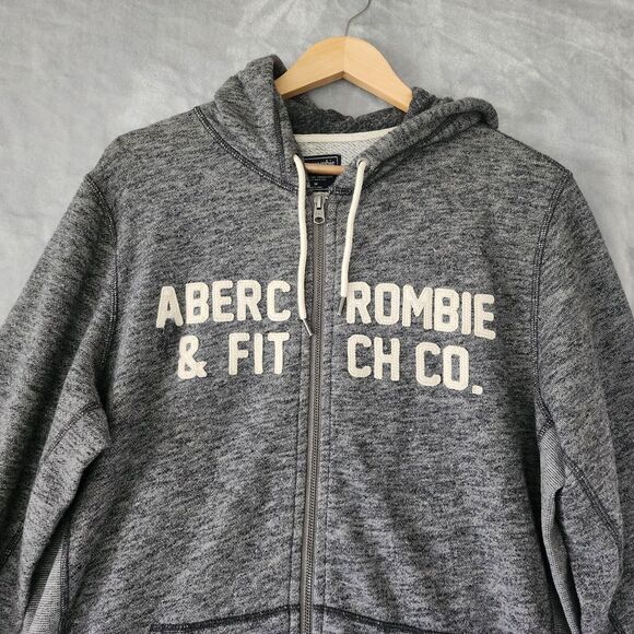 Abercrombie Fitch Hoodie Jacket Mens Medium Full Zip Patch Logo Spell Out Hooded - Picture 2 of 9
